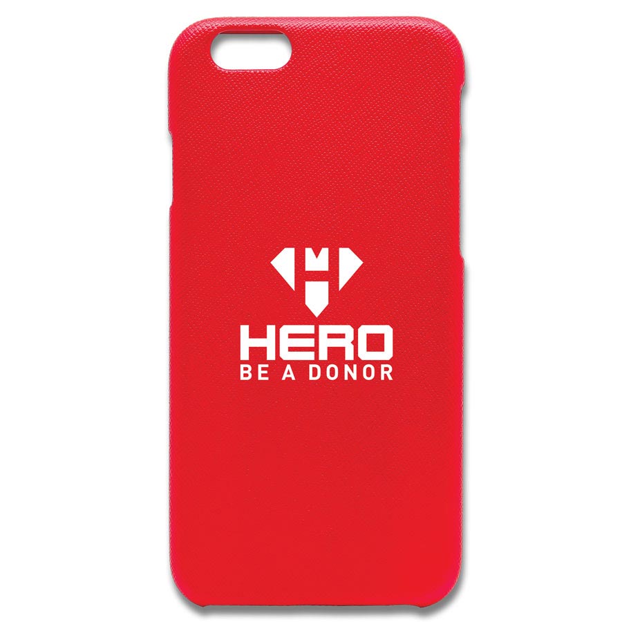 RHero Donor Card: Red back phone case with Hero logo in white